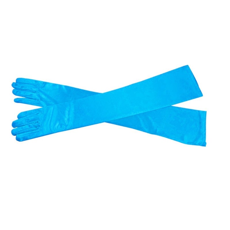 DreamHigh Women's Party Wedding 21" Long Satin Finger Gloves Light Blue - Image 2